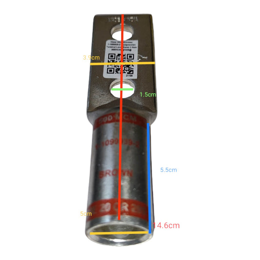 Metallic cylindrical tool with measurements and QR code on a white background