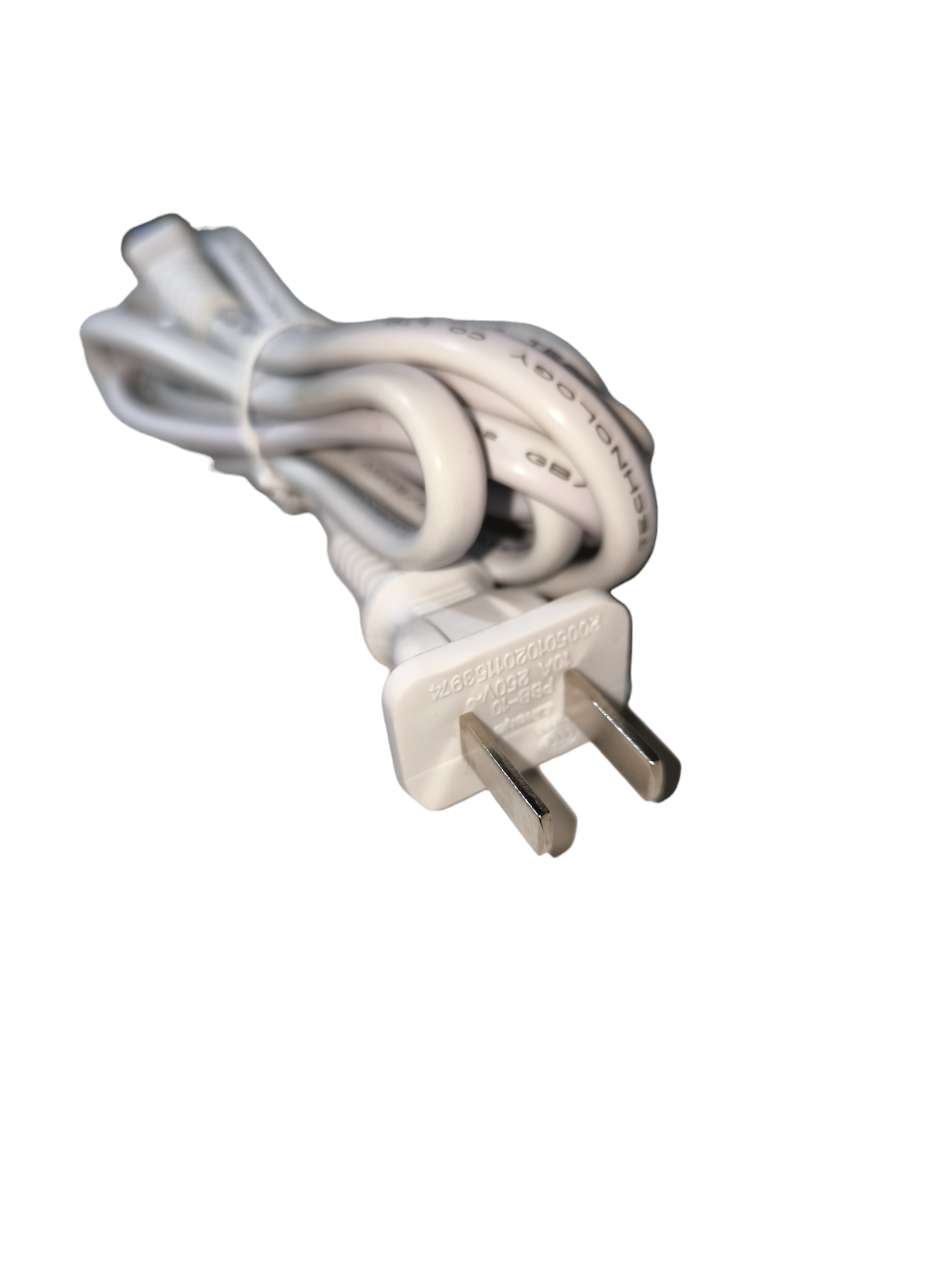 AC Cord AWG 18 White with two-prong plug for various electronic devices