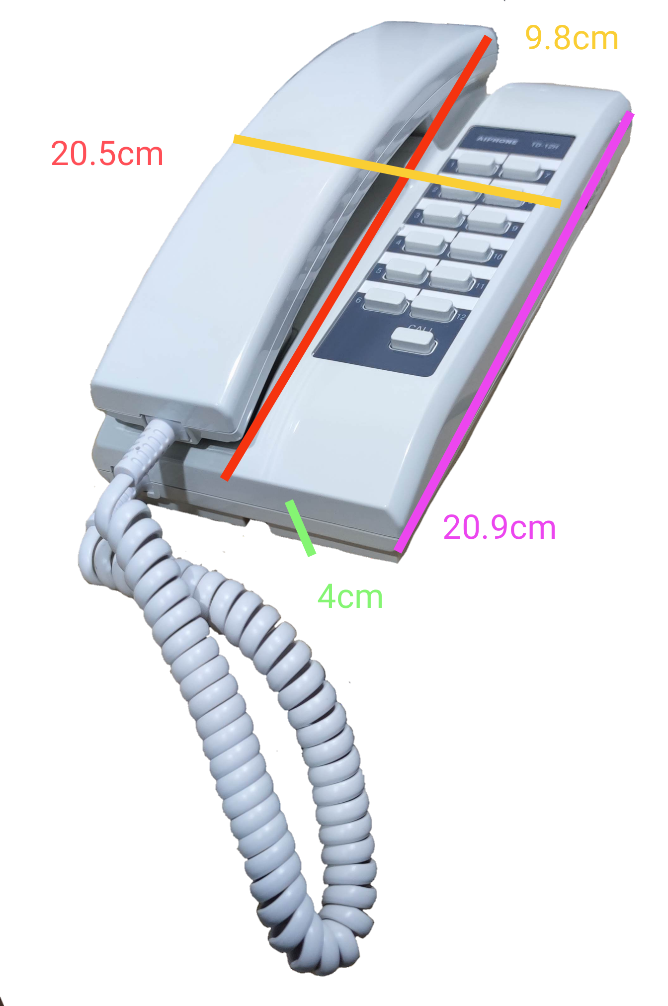Aiphone 12 station intercom master white desk phone with numeric keypad and coiled handset cord