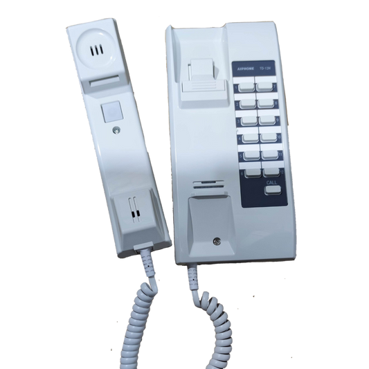 Aiphone 12 station intercom system with white handset and keypad for secure communication