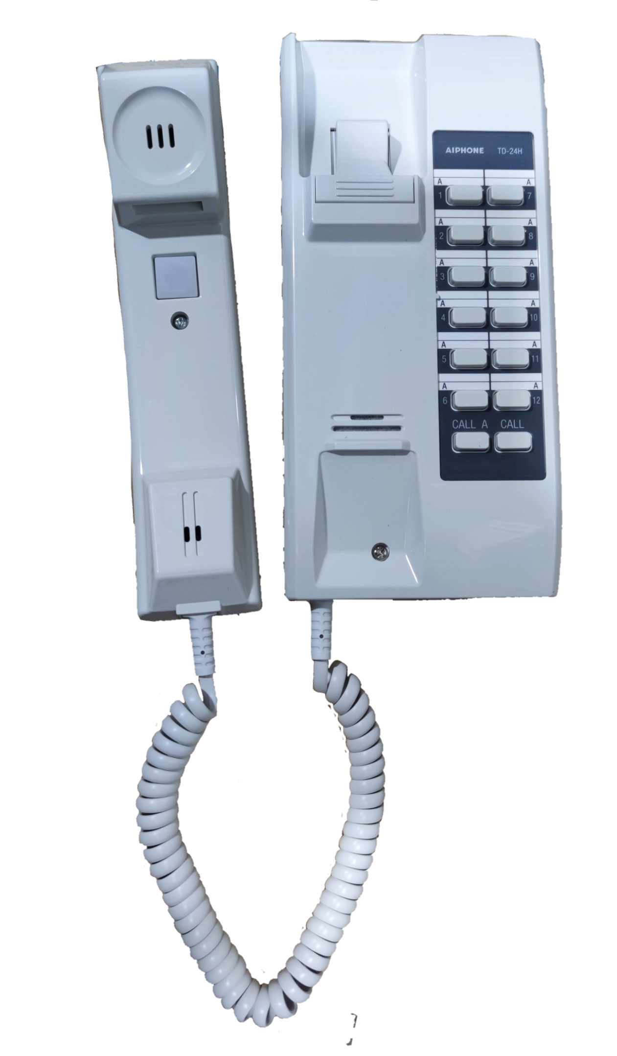 Aiphone 24 station intercom system white wall-mounted telephone with handset and multiple call buttons