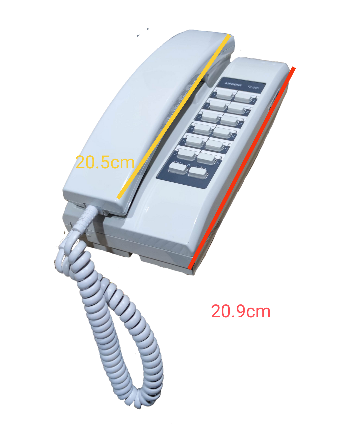 Aiphone 24 station intercom system white desk handset with numeric keypad and coiled cord