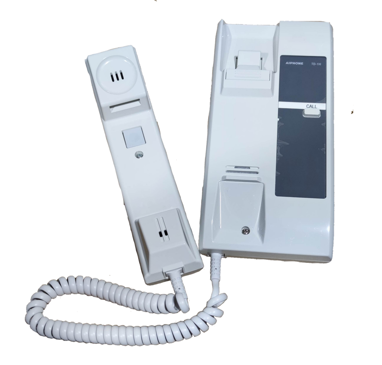 Aiphone 3 station intercom system white corded handset with call button and base unit