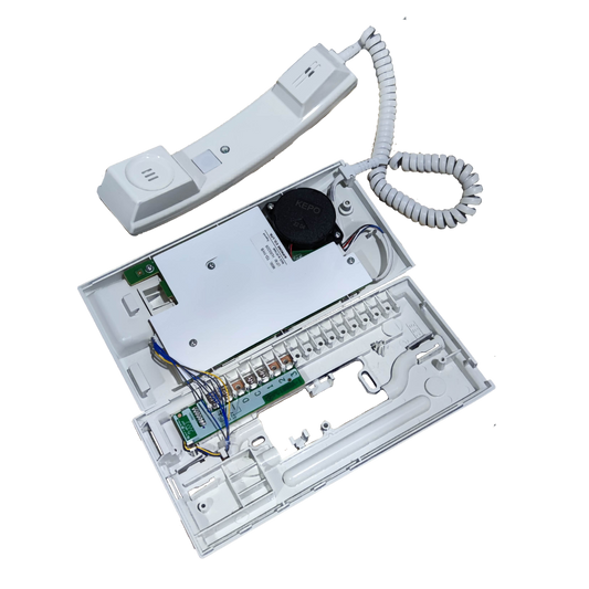 Aiphone intercom substation TD-1H open view showing handset and internal wiring for security system