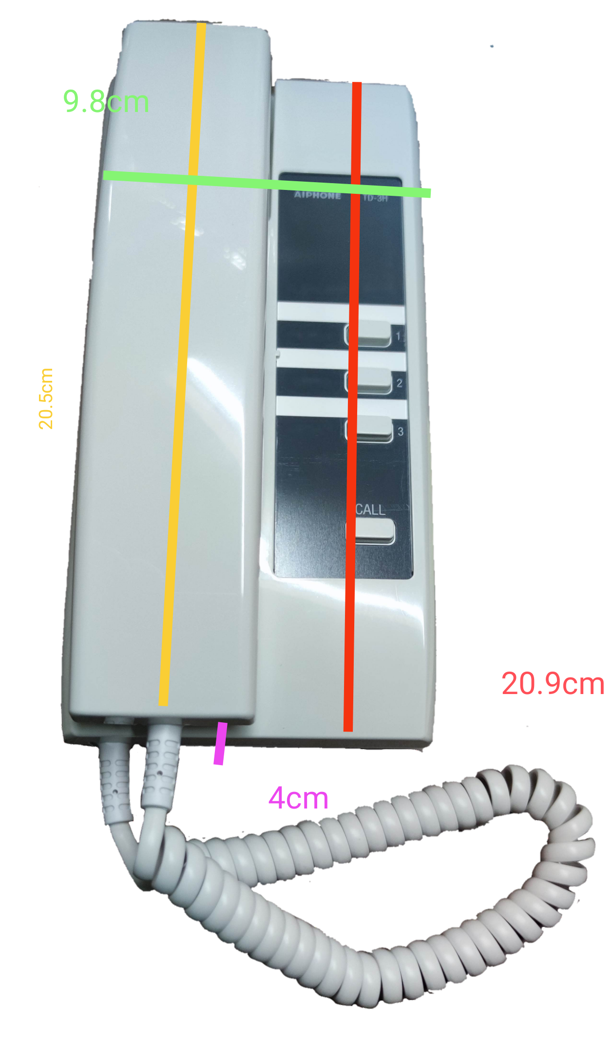 Aiphone intercom system wall-mounted phone unit with coiled cord and multiple buttons