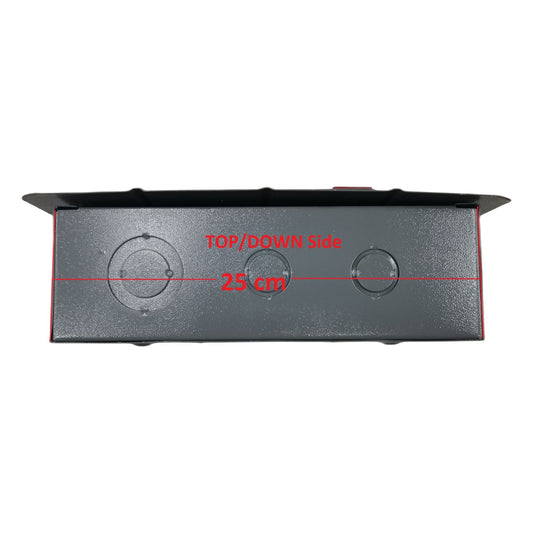 Top view of a plug in breaker panel 2 branches 4 holes with labeled dimensions for easy installation