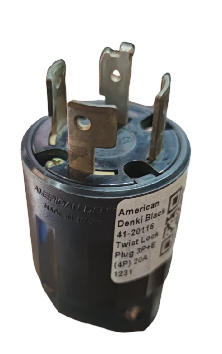 American Denki 20A twist lock plug black with metal prongs for secure electrical connection