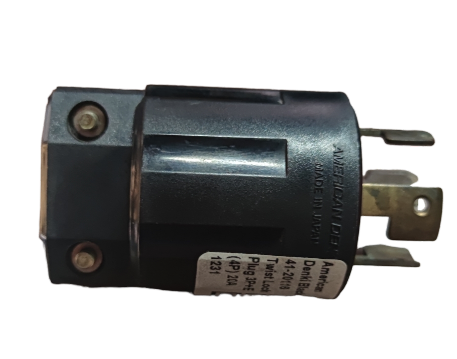 American Denki 20A twist lock plug in black with metal prongs and secure screw terminals