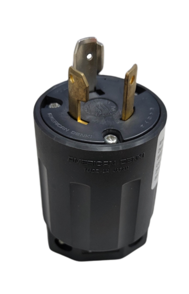30A twist lock plug electrical connector with black casing and brass prongs made in America