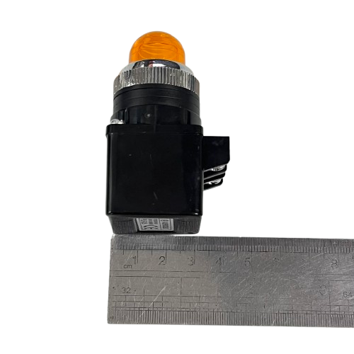 Auspicious 25mm yellow pilot lamp transformer type with amber lens metal bezel and black housing