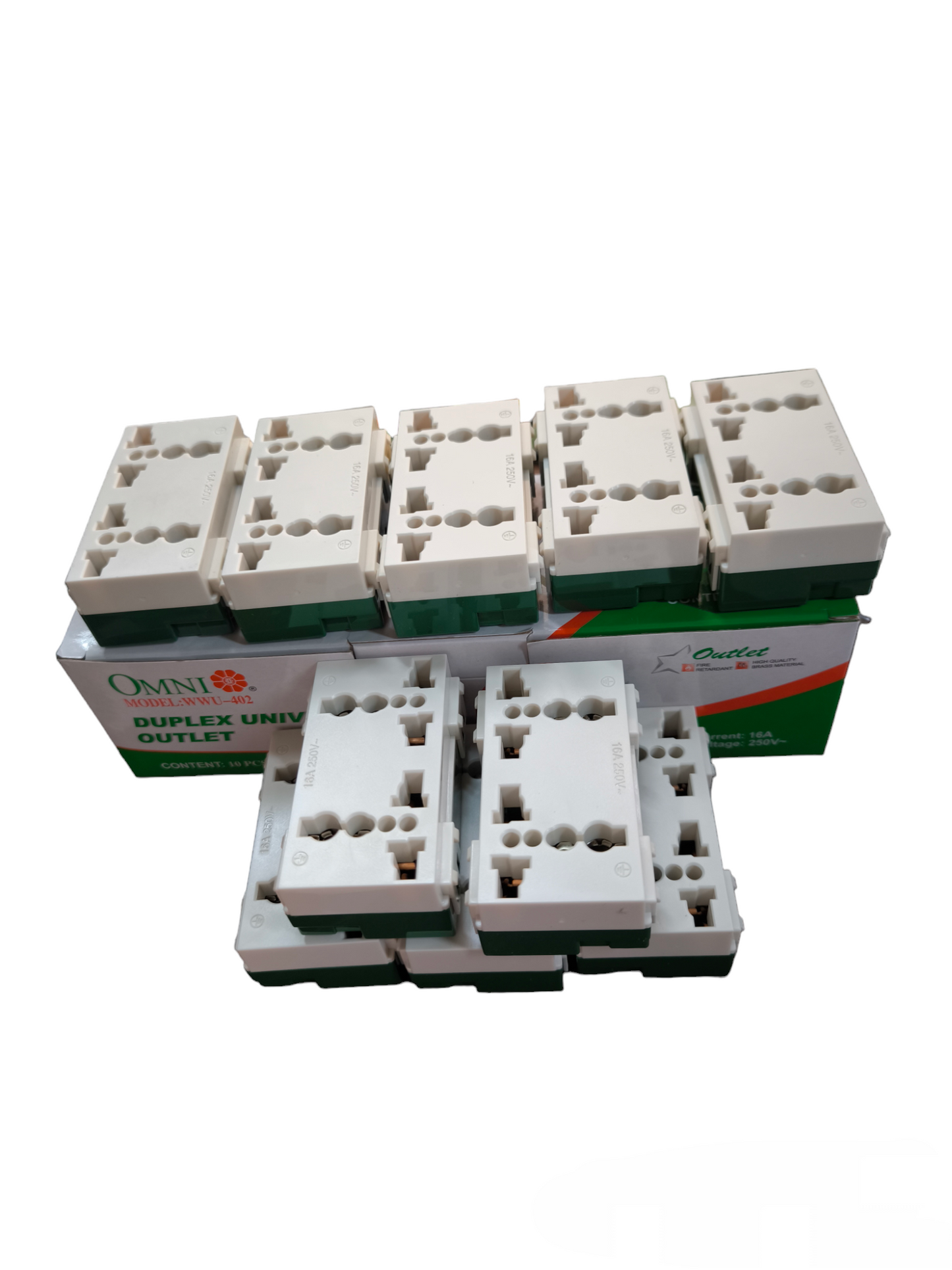 Omni Duplex Universal Outlet with Ground 16A 250V 10pcs WWU-402(10PCS)