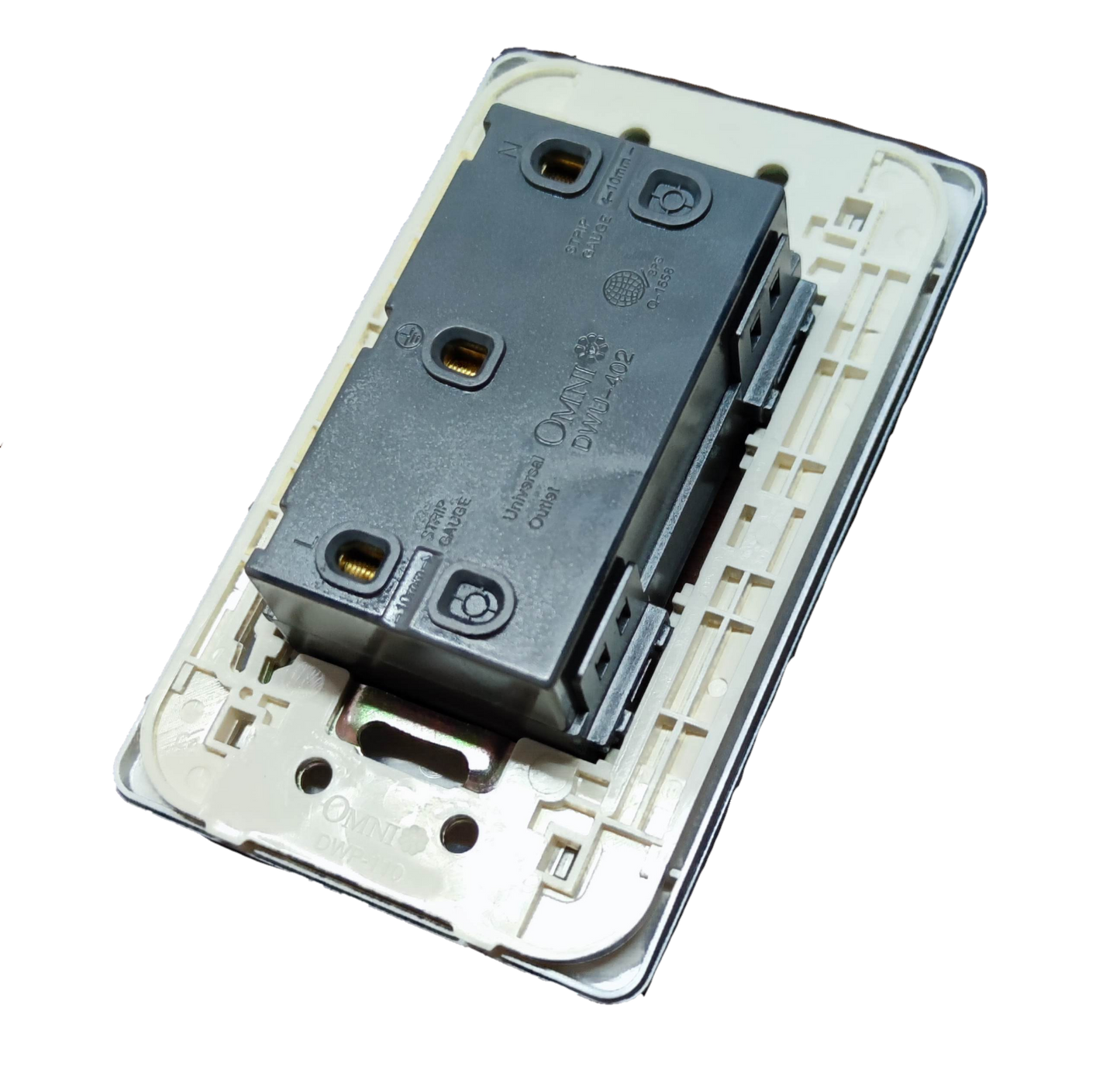 Omni Duplex Universal Outlet with Ground and Plate Designer Series Graphite 16A 250V DWU-402/DWP-113G