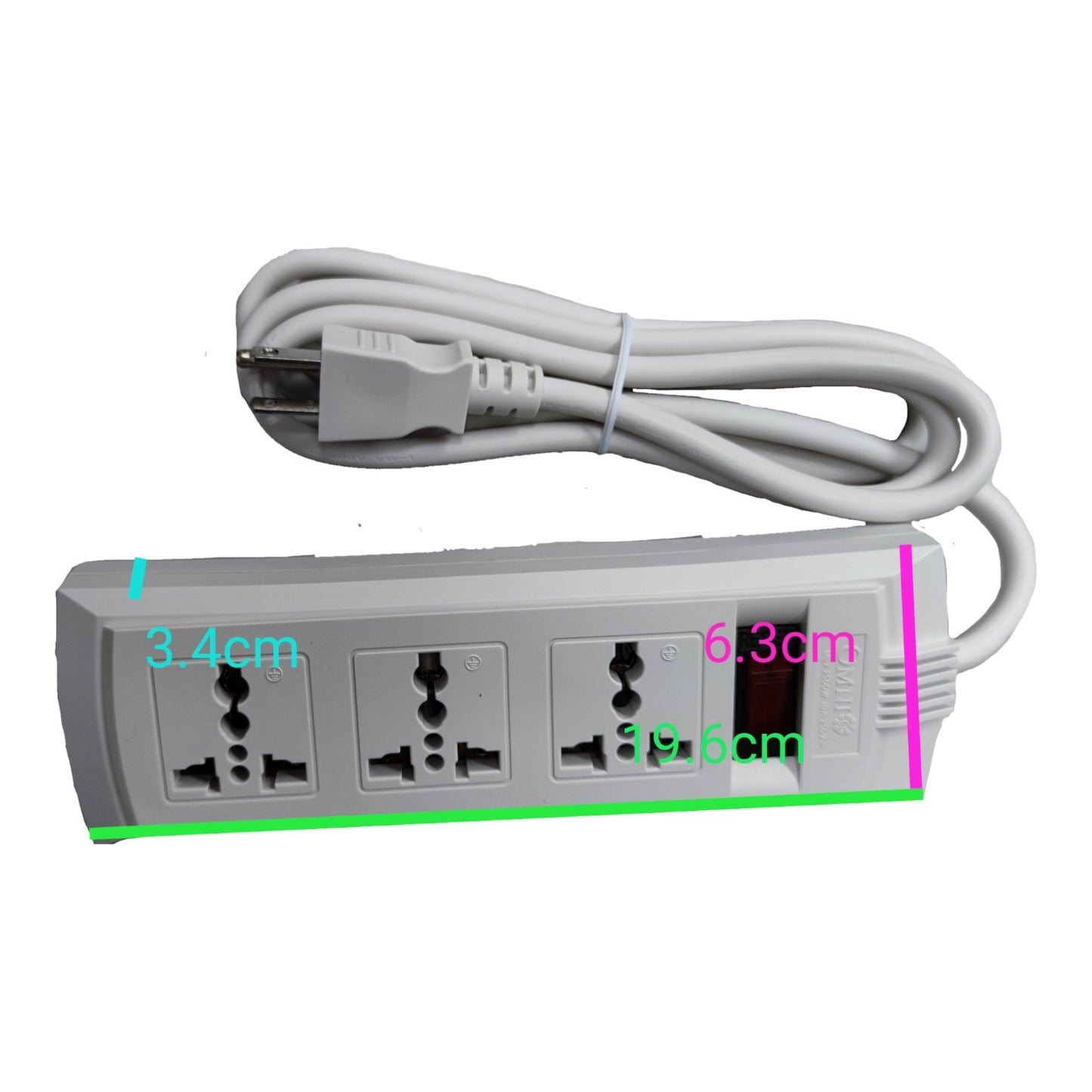 Omni 3 Gang Extension Cord Universal 6 Feet with Individual Switch Power Strip 3 Socket 10A 220V WEU-103-PK