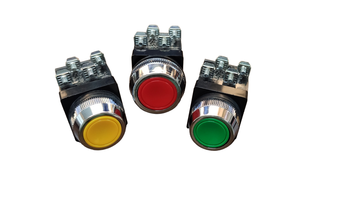 Push Button Switch Green 25mm 6A 2NO/2NC