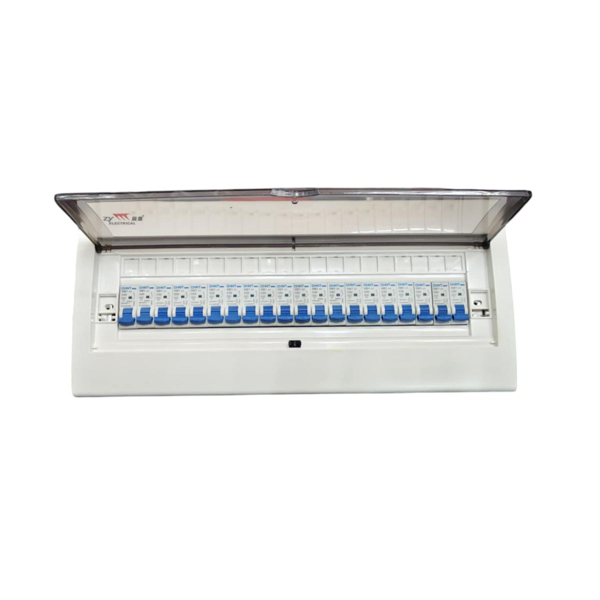 Panel Board 63A 1 Pole Main Miniature Circuit Breaker with 19 Branches 1 Pole Miniature Circuit Breaker 20 Ways Flush Type Panel Box ZY with 20 Bus Bar 1 Pole ( Chint NB1 Breakers)