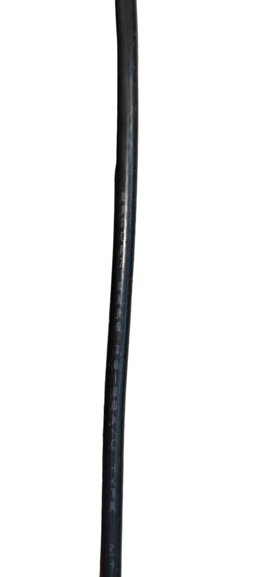 Black Belden RG58 coaxial cable wire used for reliable signal transmission in electronic setups