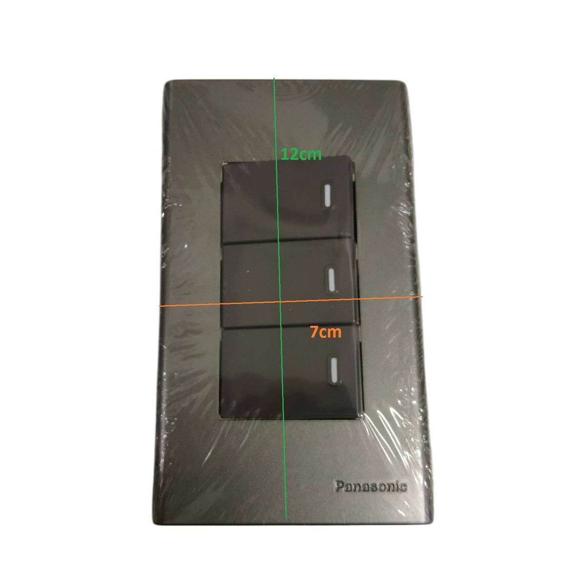 Panasonic 3 Gang 1 Way Switch 16A 250V with Plate Cover Metallic Gray WEG6803MH-1/3XWEG5001HK-5