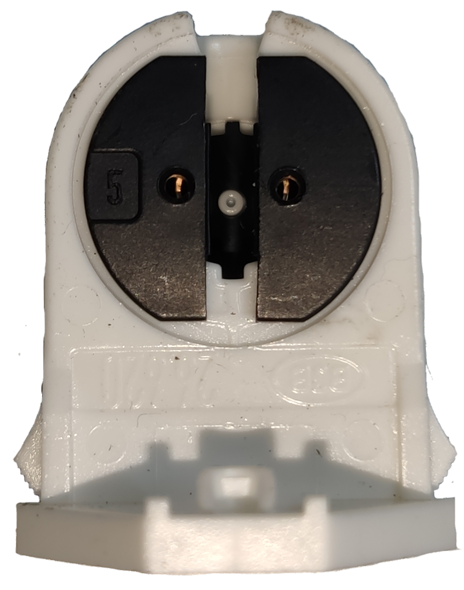 BJB fluorescent holder T-5 electrical component with white and black plastic housing for tube light connections