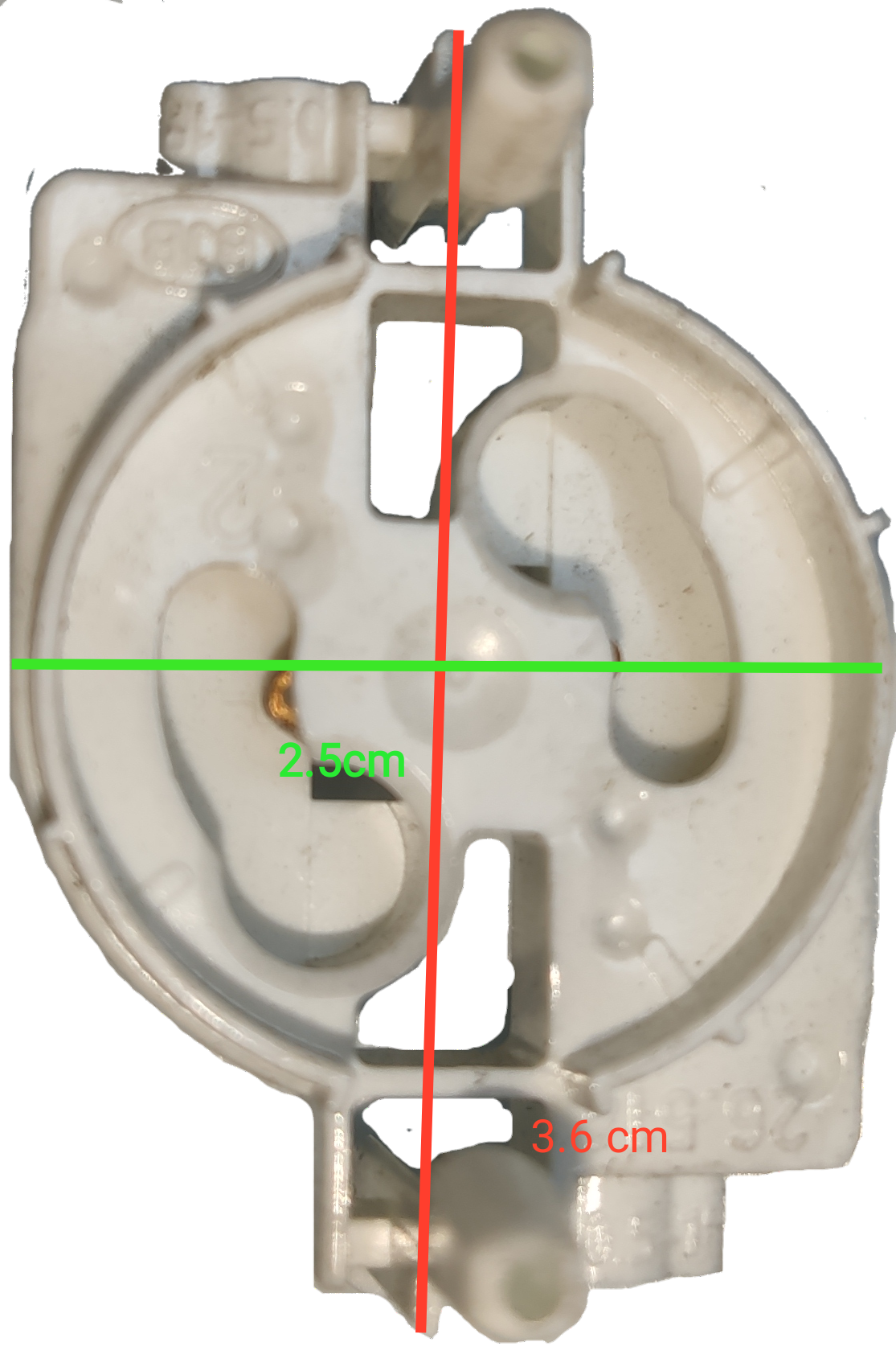 White BJB T100 starter holder electrical circuitry part with circular design and precise measurements
