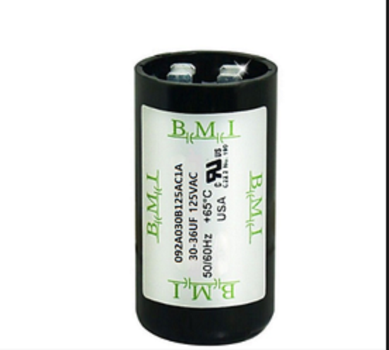 BMI 30-36 microfarad motor start capacitor in black casing for electrical circuitry and parts