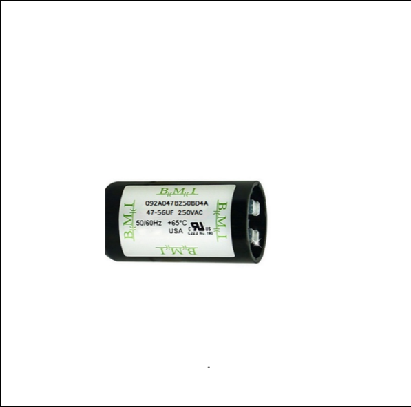BMI capacitor 47-56MFD for motors with a 250VAC rating and compact design for reliable performance