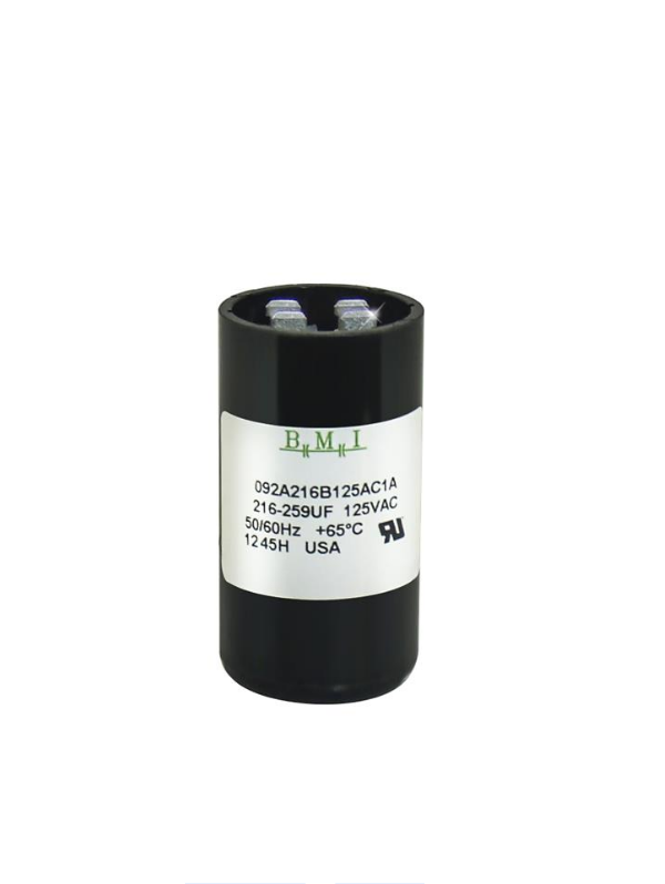 BMI Motor Starting Capacitor 216-259 UF black cylindrical electrical component