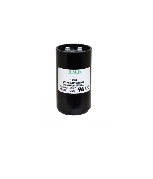 BMI motor starting capacitor 540-648 UF black cylindrical electrical component