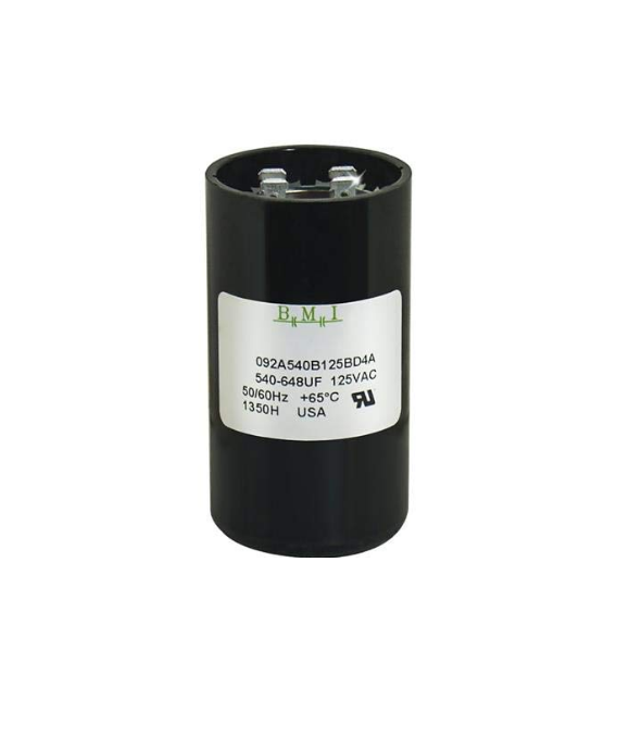 BMI motor starting capacitor 540-648 UF black cylindrical electrical component