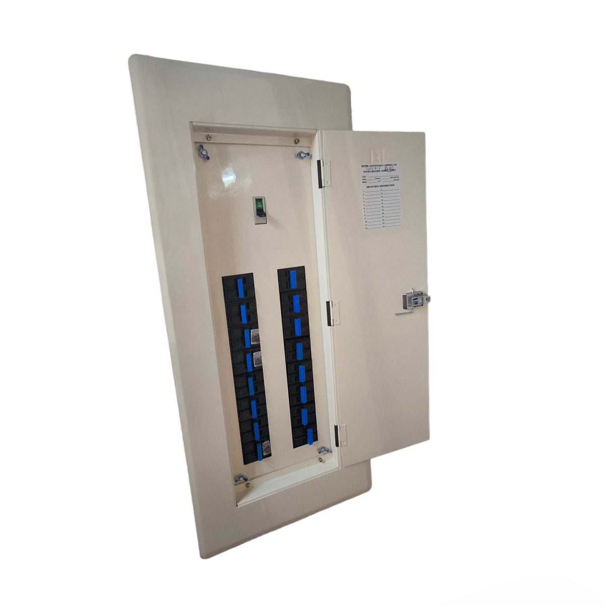 Koten Panel Board 200A 2P Main 16 Branches B-On in white metal enclosure with open door and two vertical breaker rows