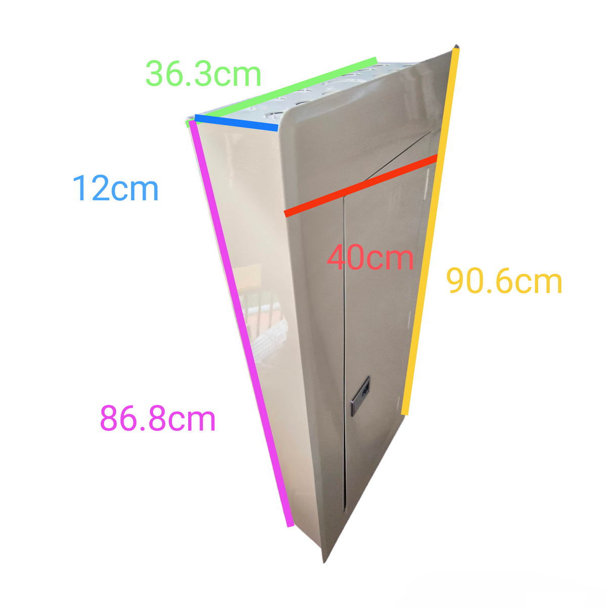 Koten gray wall mounted distribution panel Panel Board 200A 2P Main 16 Branches B-On with measurement labels