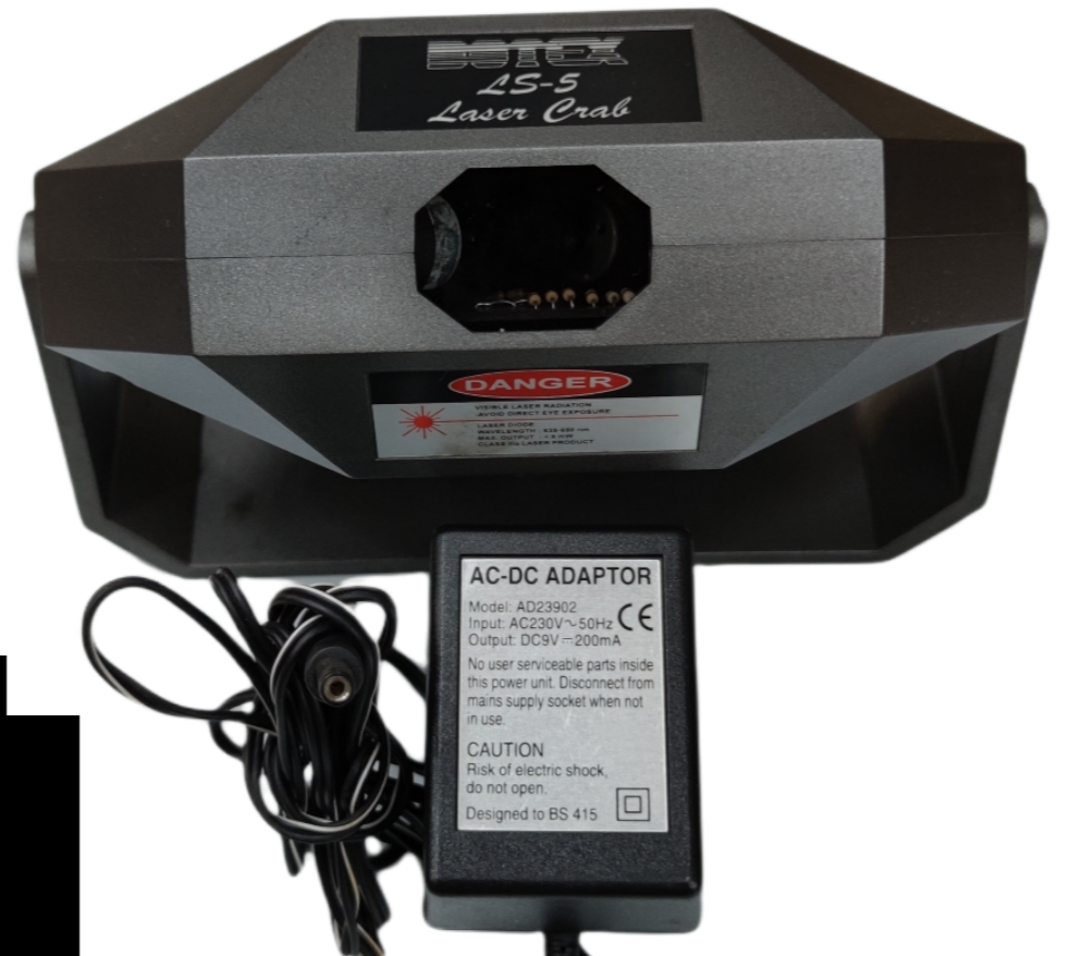 Botex Lazer Light laser crab fiber optic light with AC-DC adapter and warning labels