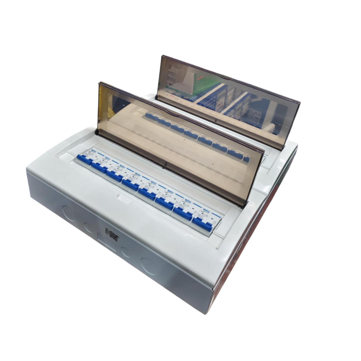 Royu & ZY Breakers Panel Board 63A 2 Pole Main electrical circuitry with multiple switches and protective cover
