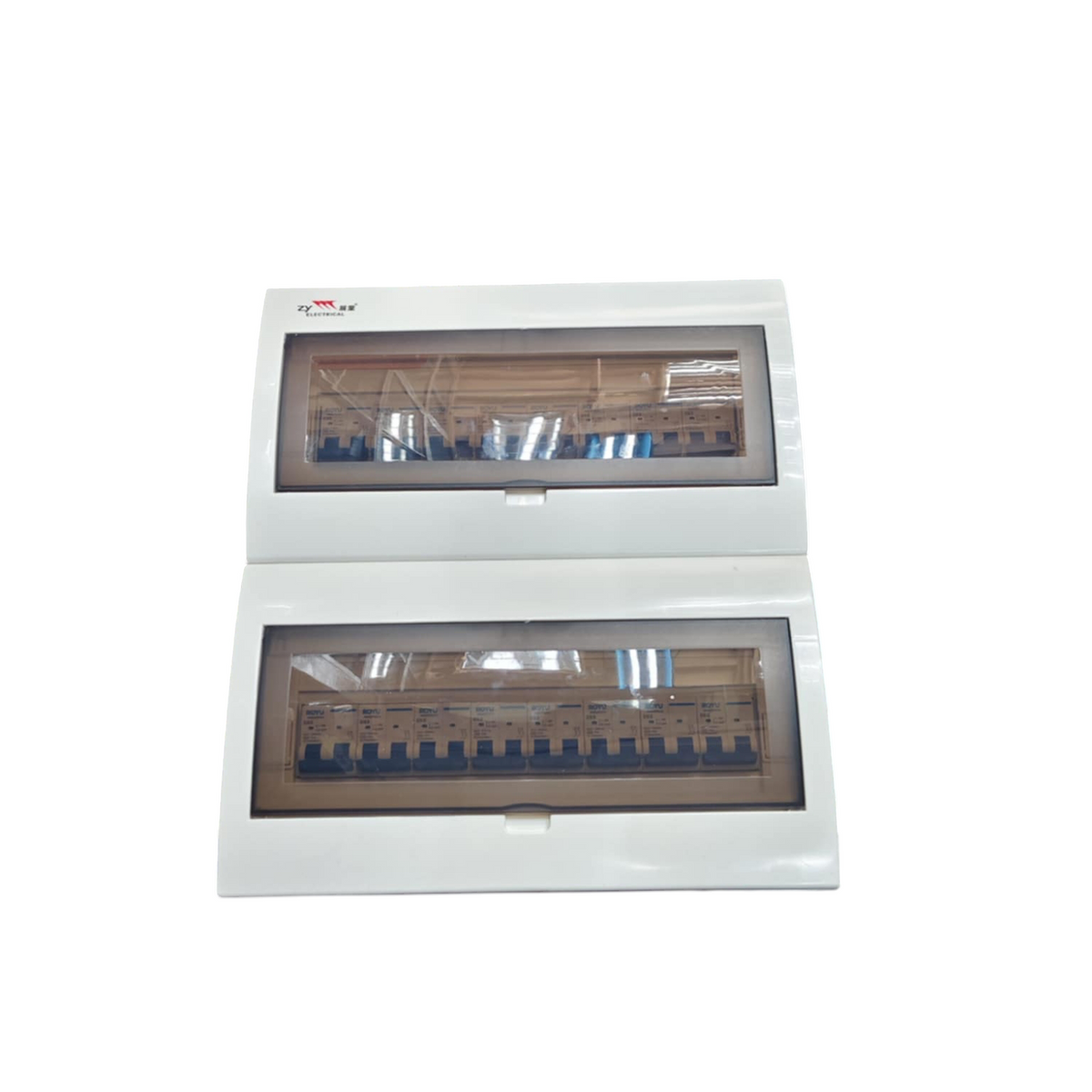 Royu and ZY Breakers Panel Board 63A 2 Pole Main electrical circuitry and parts with transparent covers