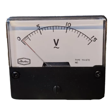 Brother Panel Meter 15V AC analog voltmeter with black base and clear measurement display