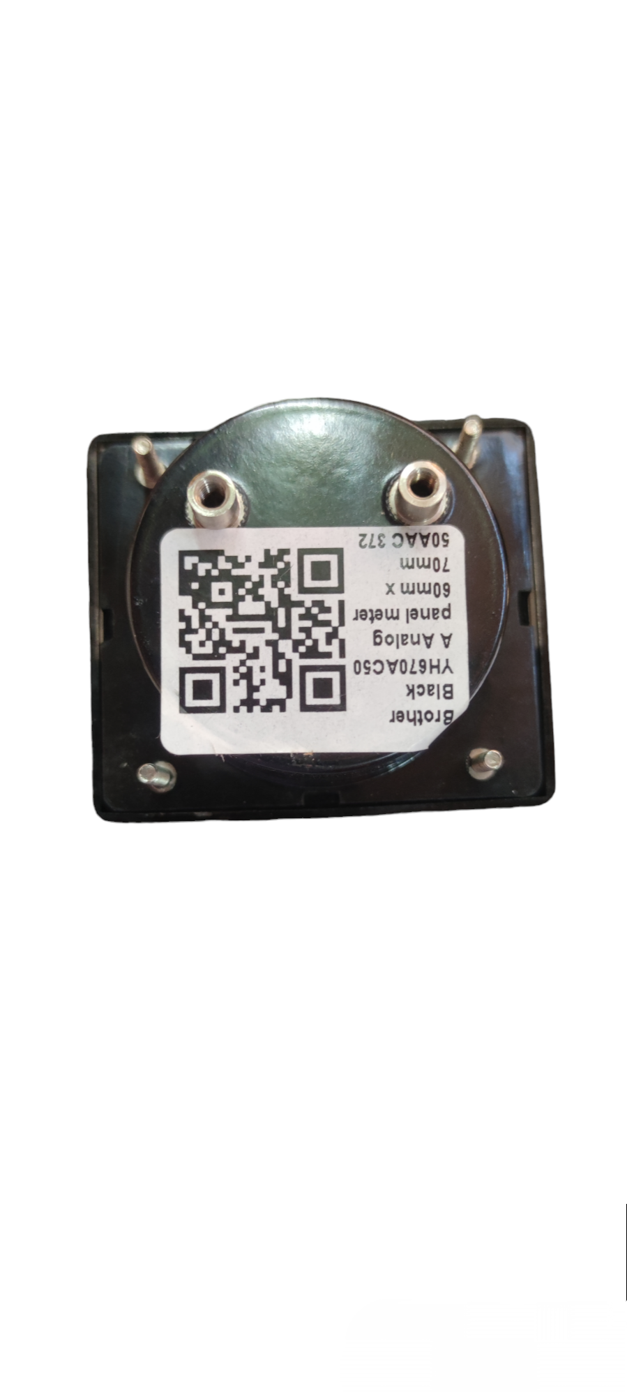 Back view of Brother Panel Meter 60mm x 70mm electrical circuitry part with QR code and connection terminals