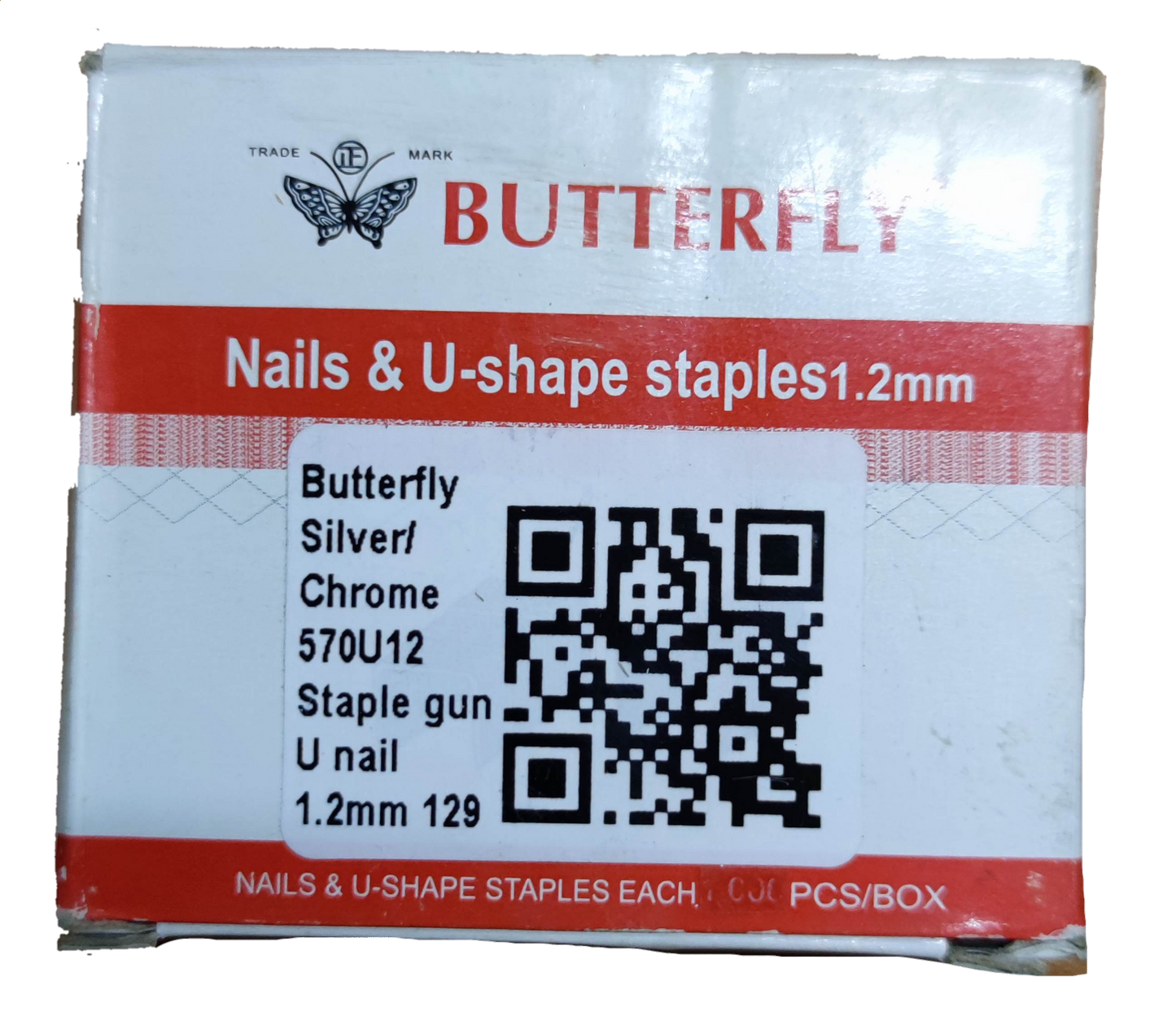 Butterfly box of nails and U shape staples 1.2mm for staple gun with 500pcs box staple wires visible label