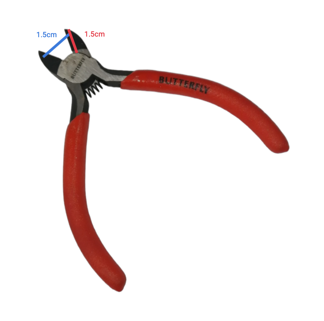 Butterfly Micro Nipper Pliers with red handles and 1.5cm cutting edges for precise trimming