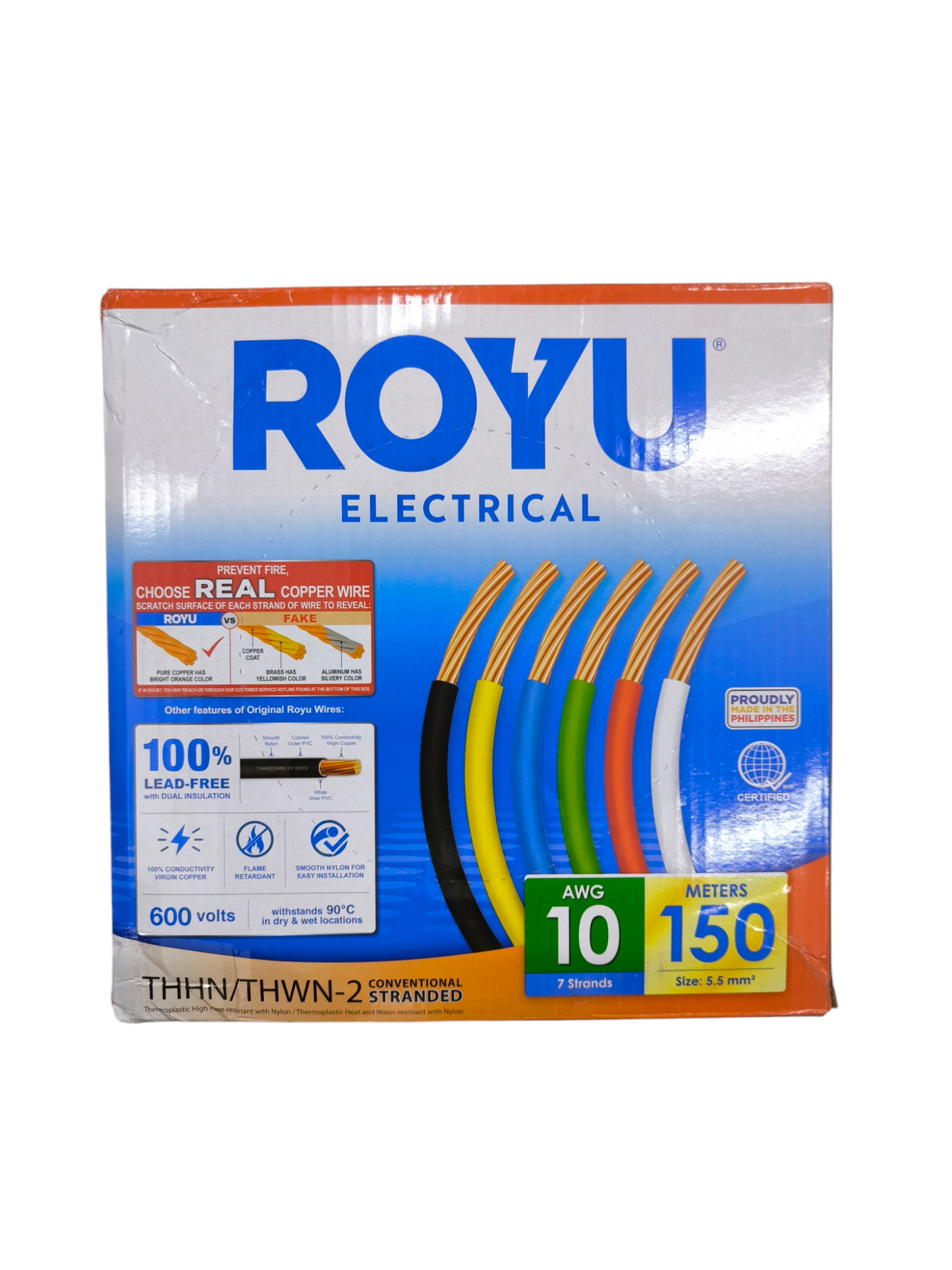 Royu 5.5mm Stranded Wire AWG 10/7 Pre Cut THHN/THWN (1 Meter) Red