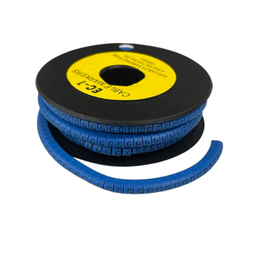 Grippes Cable Marker Blue - G on a spool for organizing and labeling cables effectively
