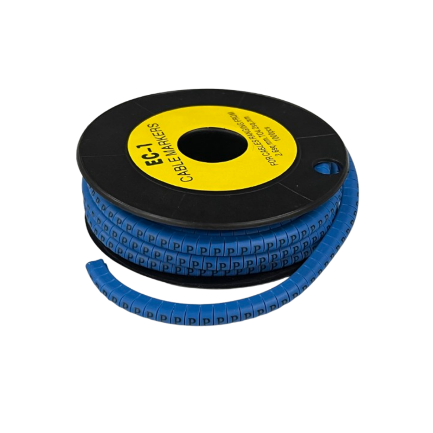 Grippes Cable Marker Blue - P on a spool, designed for organized cable management