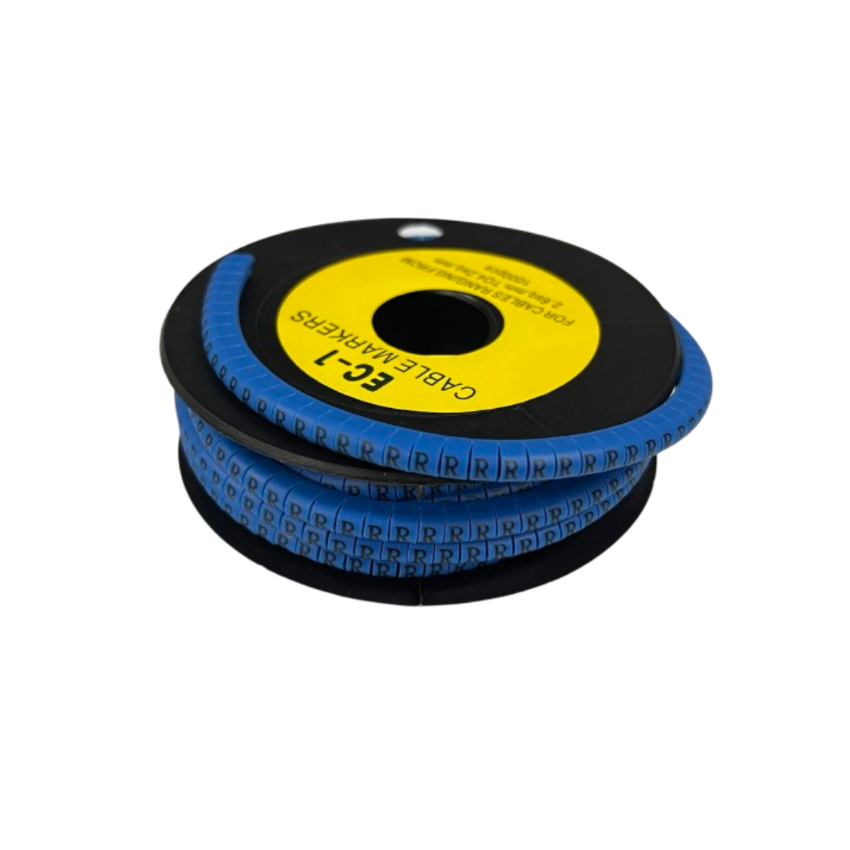 Grippes Cable Marker Blue - R on a spool for organized cable management and labeling