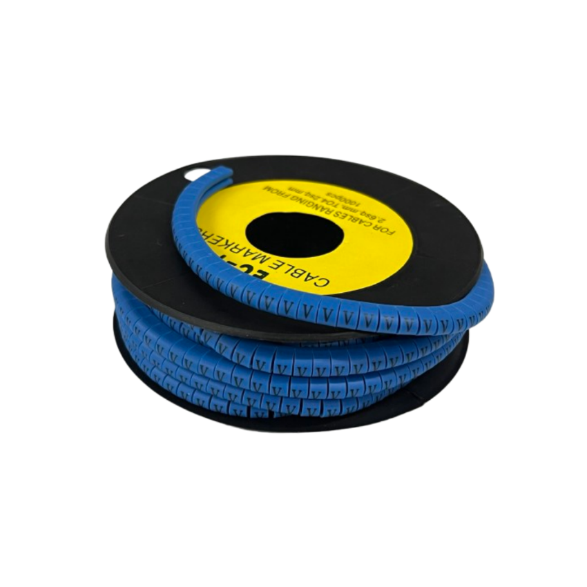 Grippes Cable Marker Blue - V on a spool, perfect for organizing and identifying cables