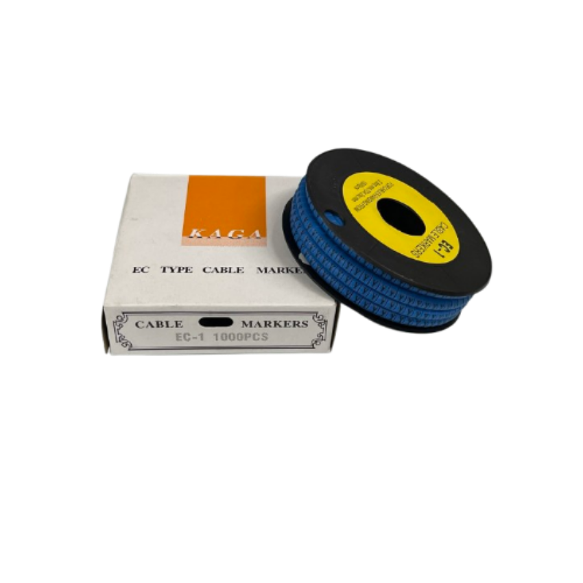 Grippes Cable Marker Blue - Y on a spool with the packaging for organized cable management