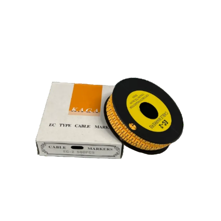 Grippes Cable Marker Yellow - J on a spool with a box containing 500 pieces for effective cable organization