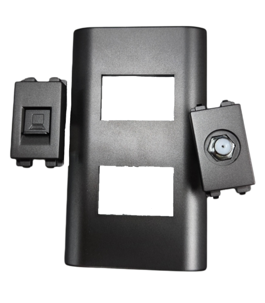 Royu Cable TV Socket and Telephone Modular Jack with black faceplate for power points and switches