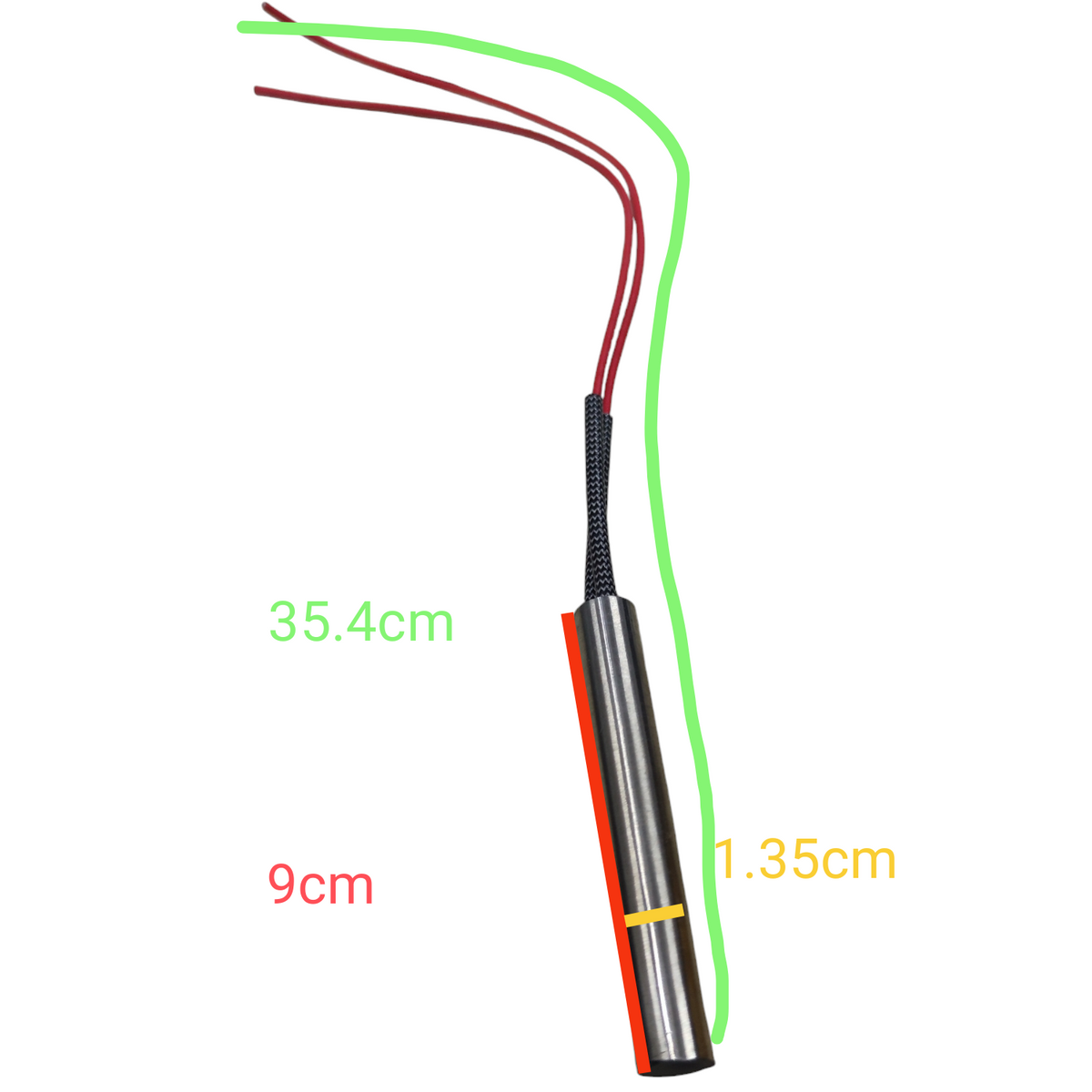 Local electric heater with Cartilage Heating Element measuring 9cm by 1.35cm and 35.4cm wire length