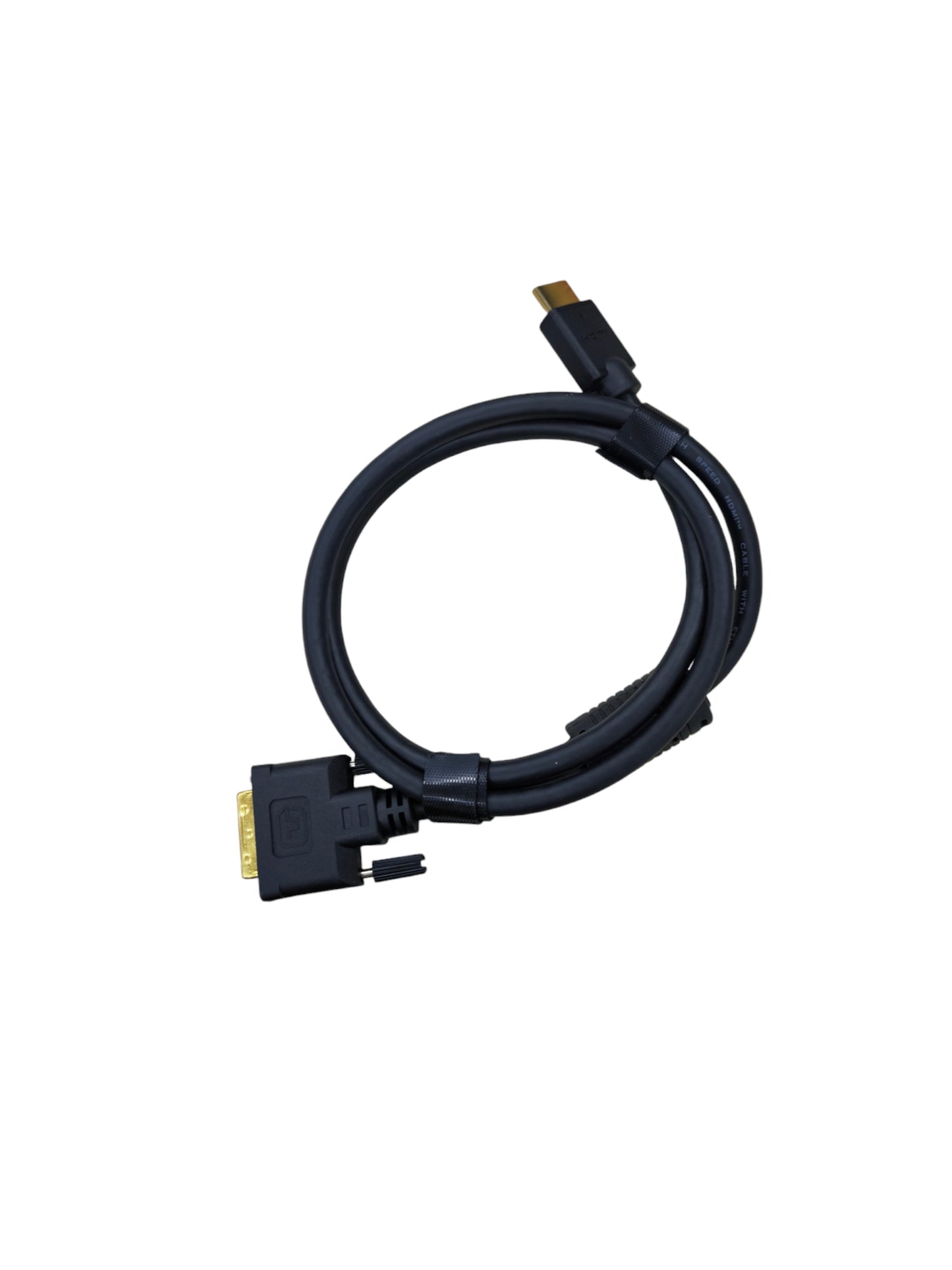 Black cable adapter with HDMI and DVI connectors suitable for video connections