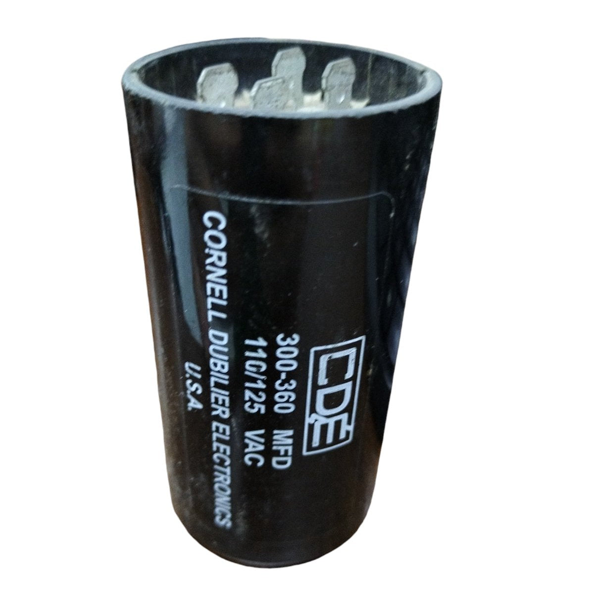 CDE Capacitor 300-360 MFD 110-125V designed for electrical circuitry and parts applications