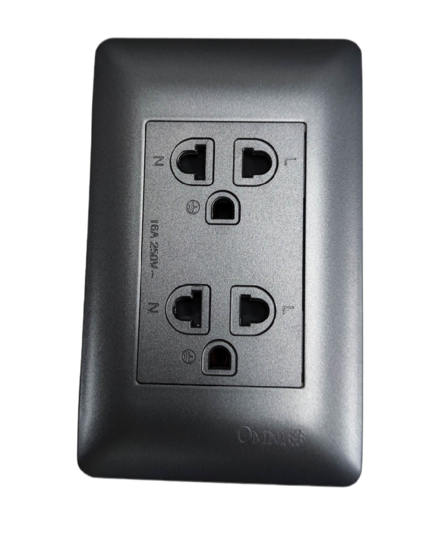 Omni Duplex Universal Outlet with Ground and Plate ( Designer Series) Graphite DWG-402G+DWP-113G 16A 250V