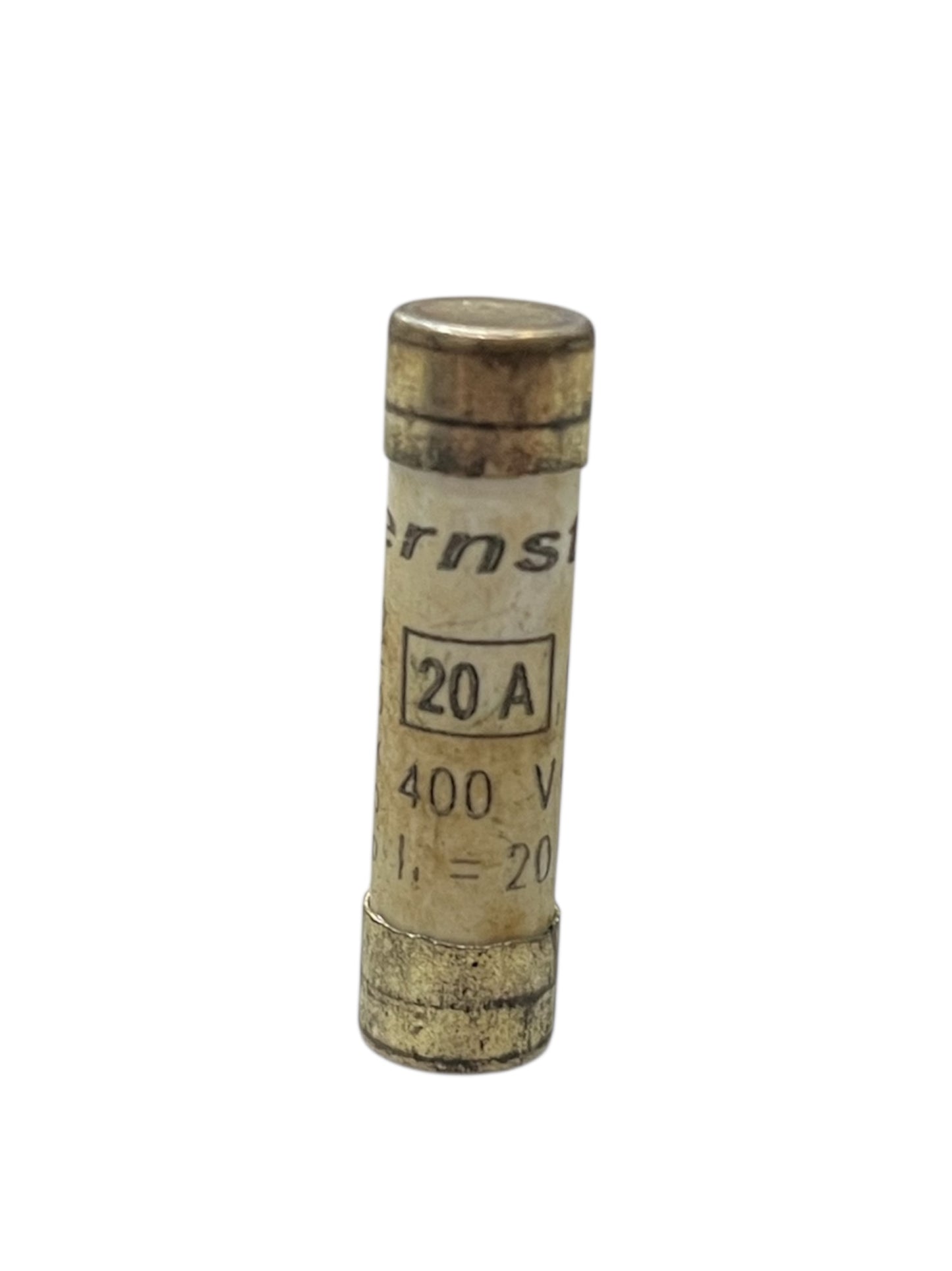 Ceramic Fuse 20A 400v 8x31mm electrical component with metal ends for circuit protection